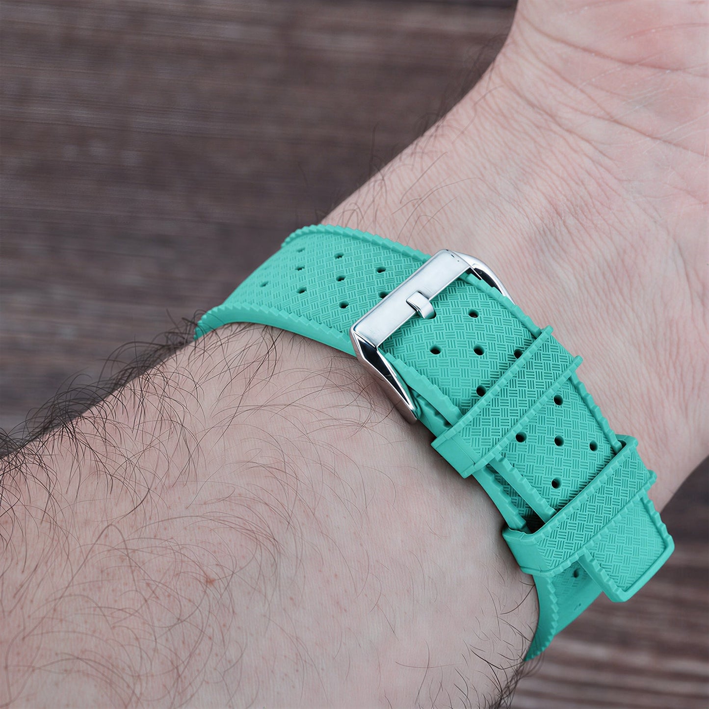 Bracelet Montre Caoutchouc FKM Vert Menthe Perforé Vintage Diver Braxen