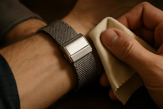 Chiffon microfibre montre essuyant un bracelet maille milanaise au poignet