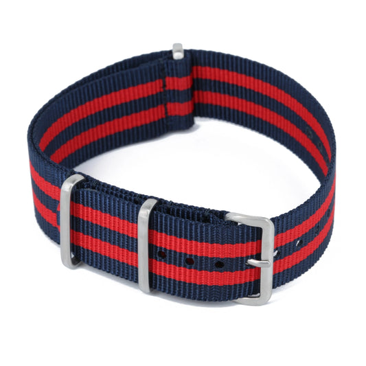 Bracelet nylon NATO Bleu Marine Rouge (Boucle Acier) Braxen
