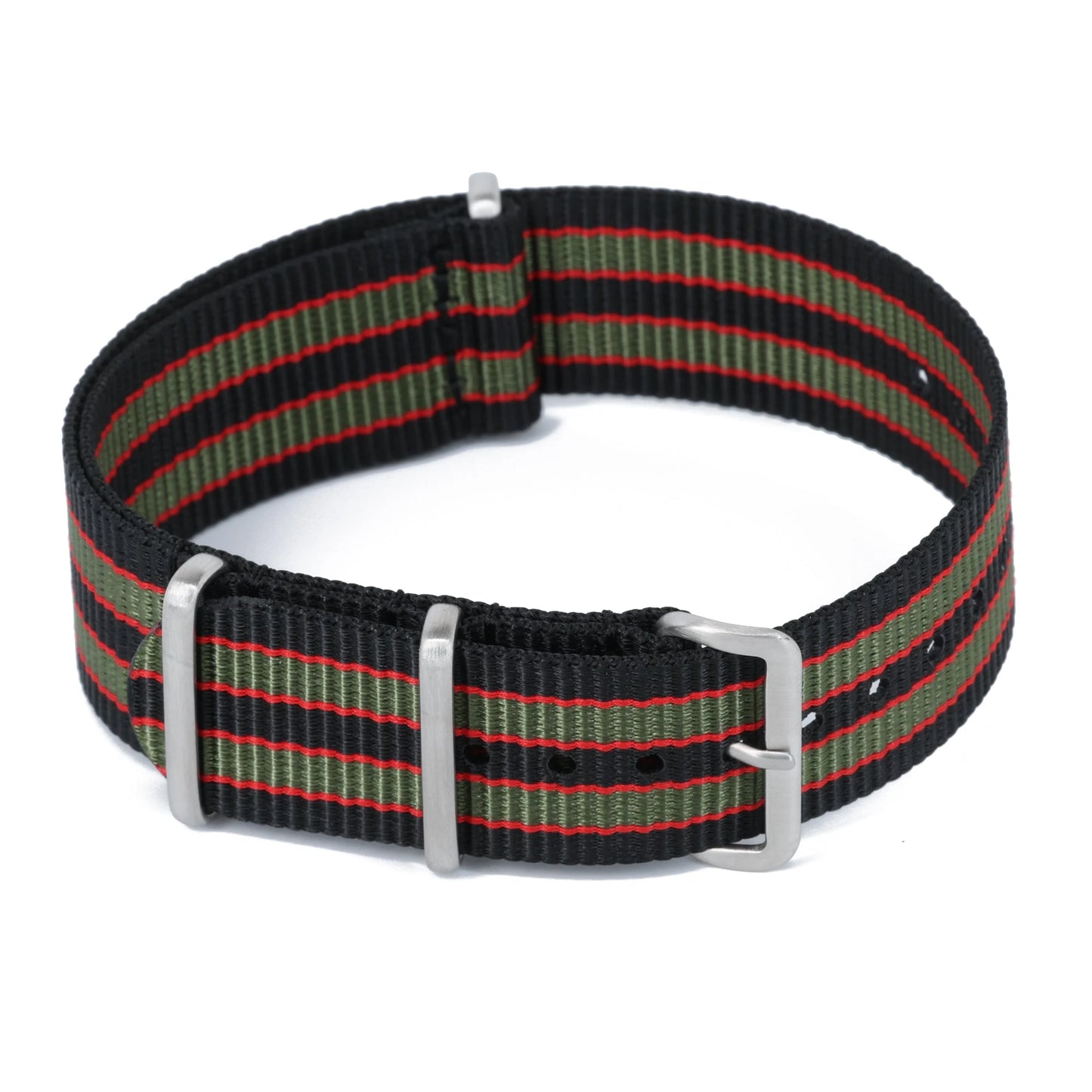 Bracelet nylon NATO James Bond Original Noir Vert Rouge (Boucle Acier) Braxen