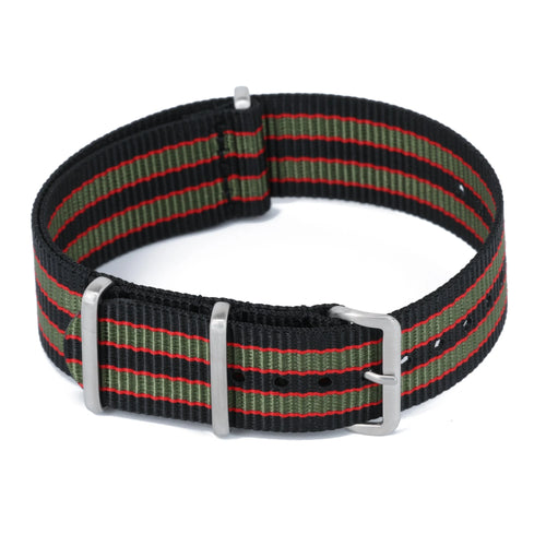 Bracelet nylon NATO James Bond Original Noir Vert Rouge (Boucle Acier) Braxen