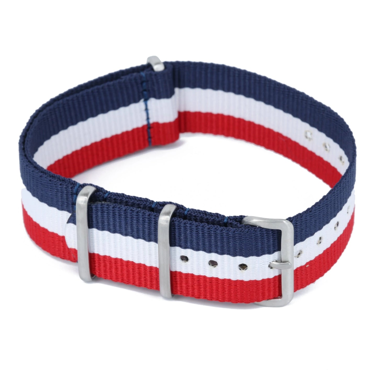 Bracelet nylon NATO Tricolore Bleu Blanc Rouge (Boucle Acier) Braxen