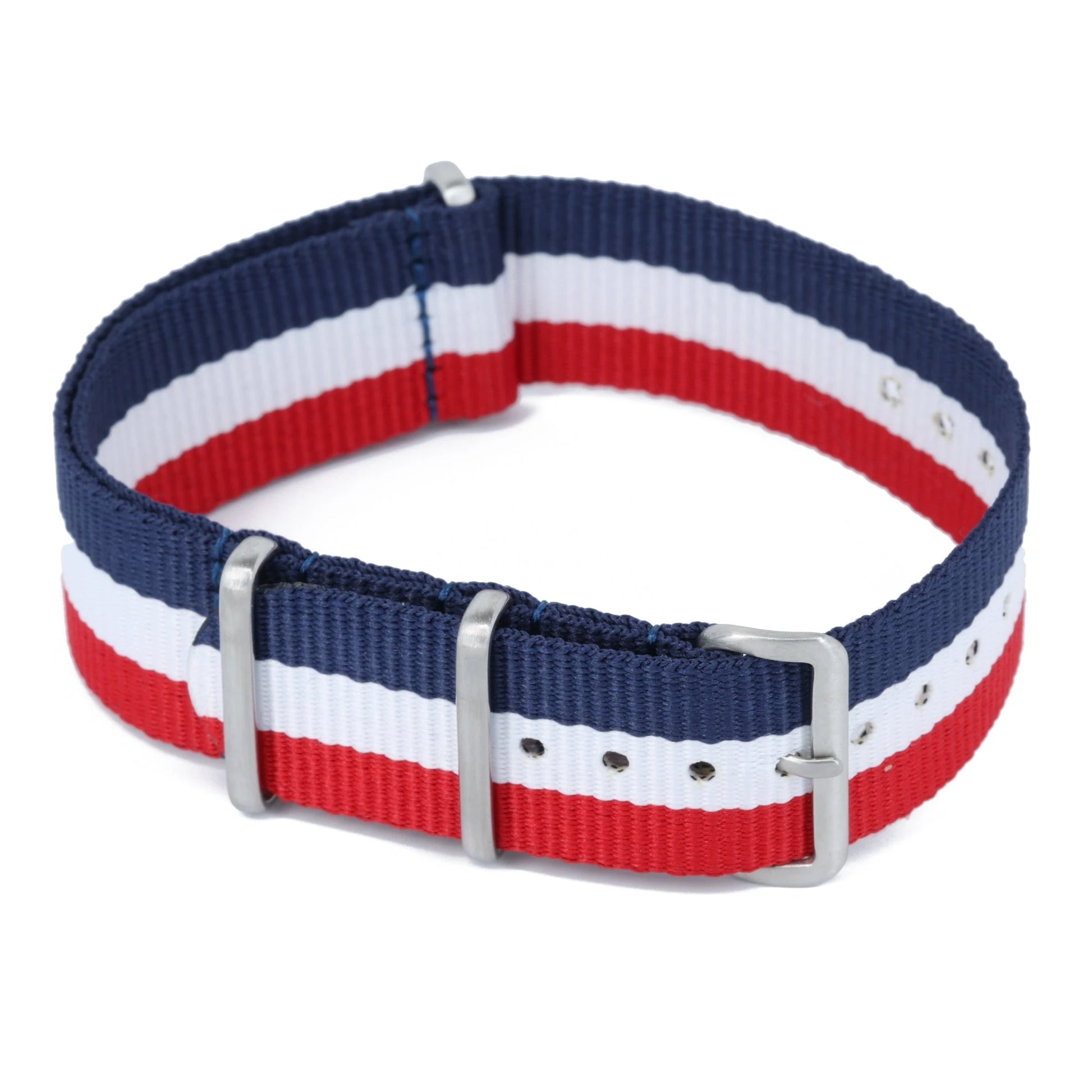 Bracelet nylon NATO Tricolore Bleu Blanc Rouge (Boucle Acier) Braxen
