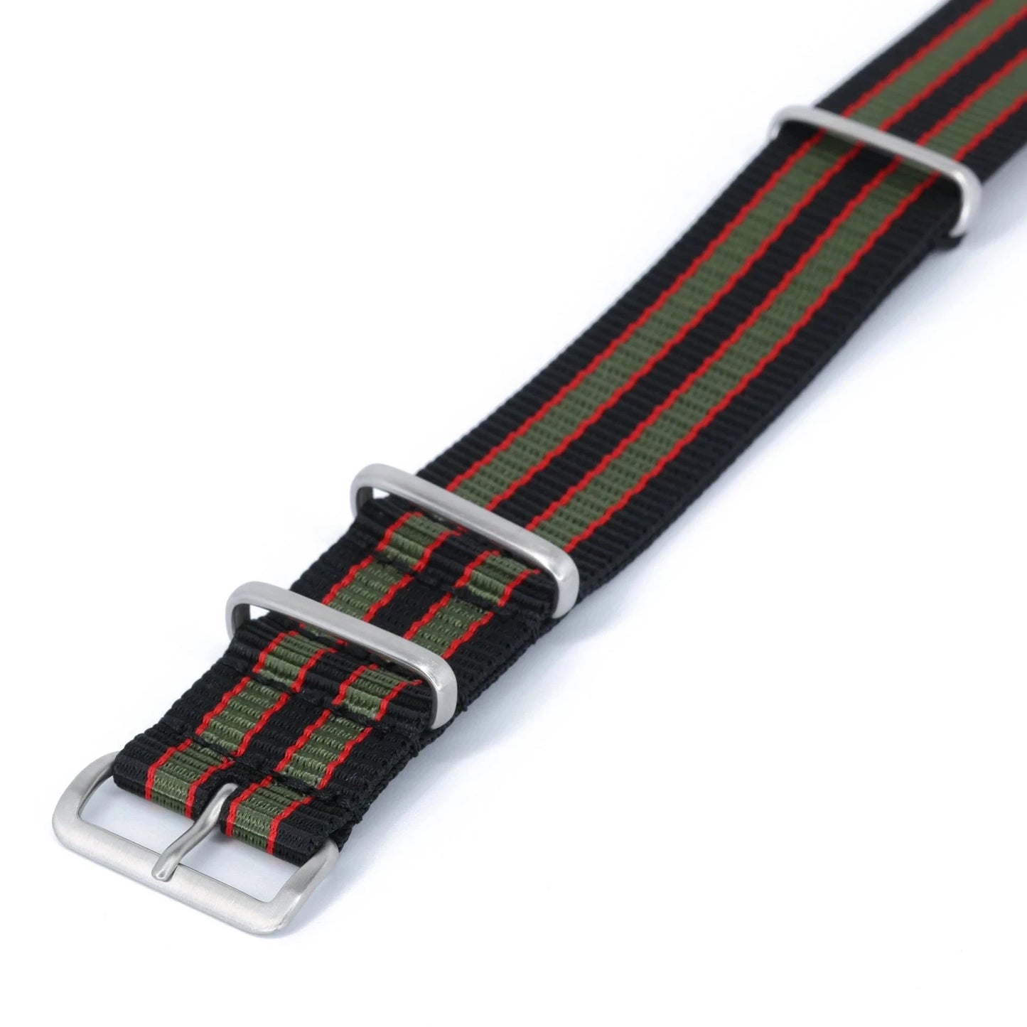 Bracelet nylon NATO James Bond Original Noir Vert Rouge (Boucle Acier) Braxen