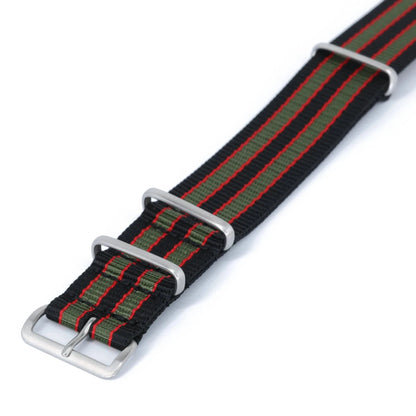 Bracelet nylon NATO James Bond Original Noir Vert Rouge (Boucle Acier) Braxen