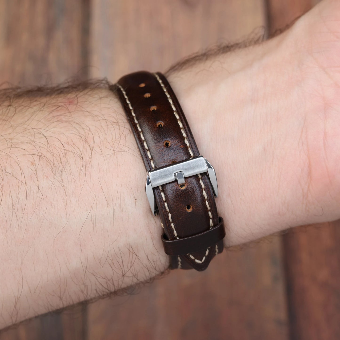 Bracelet Montre Cuir Tradition Marron Foncé Braxen