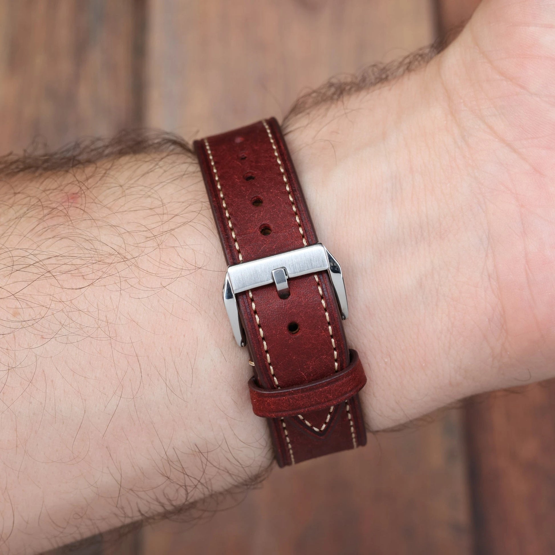 Bracelet Montre Cuir Vintage Pueblo Italien Marron Foncé Braxen