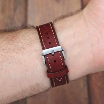 Bracelet Montre Cuir Vintage Pueblo Italien Marron Foncé Braxen