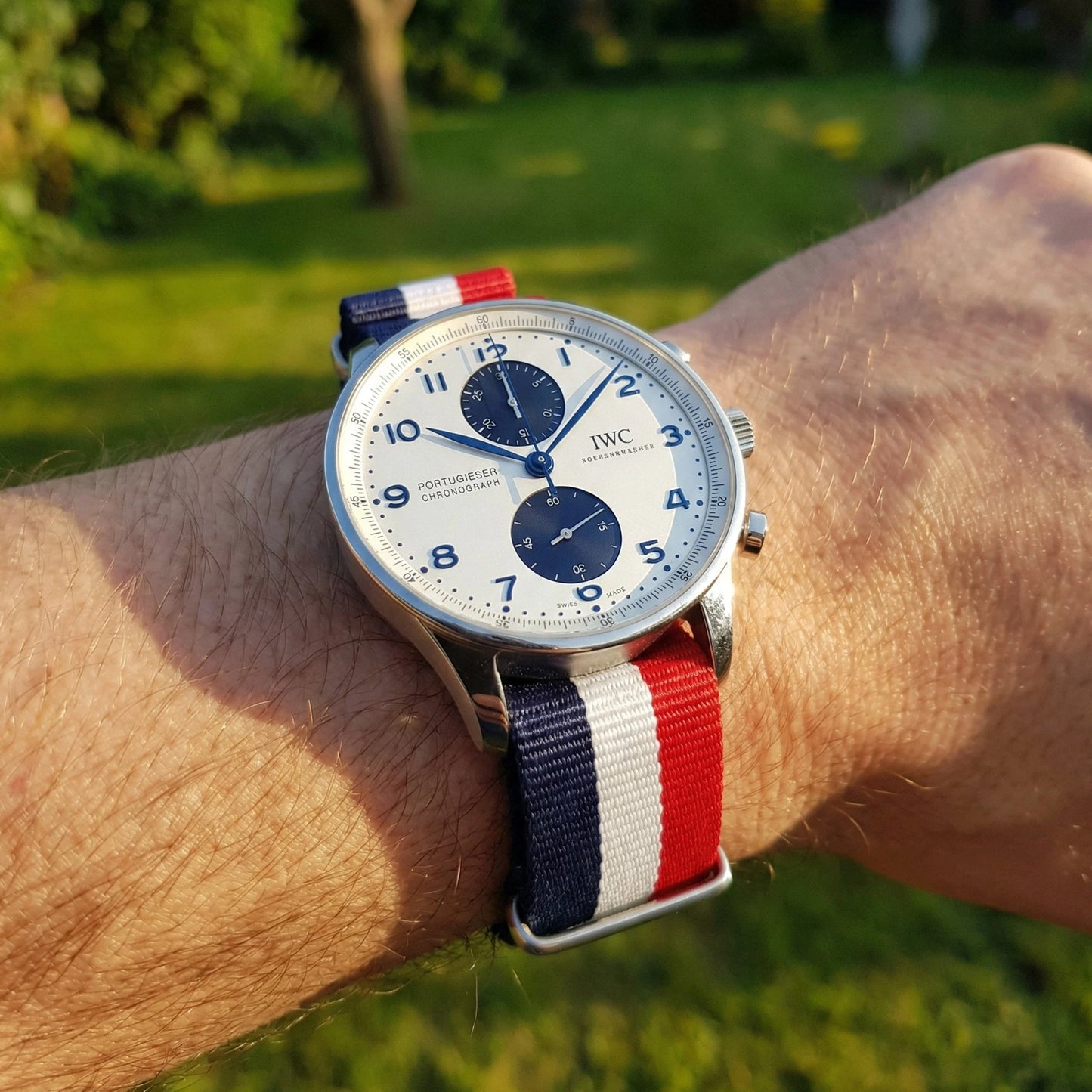 Bracelet nylon NATO Tricolore Bleu Blanc Rouge (Boucle Acier) Braxen