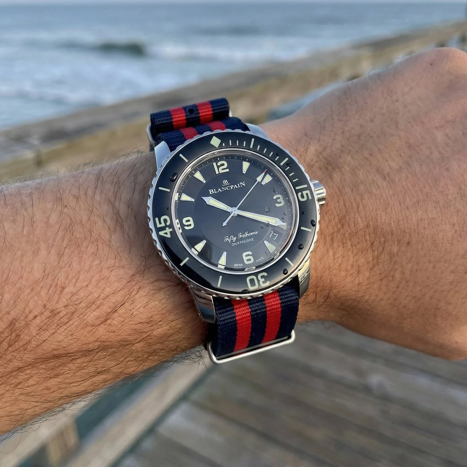 Bracelet nylon NATO Bleu Marine Rouge (Boucle Acier) Braxen