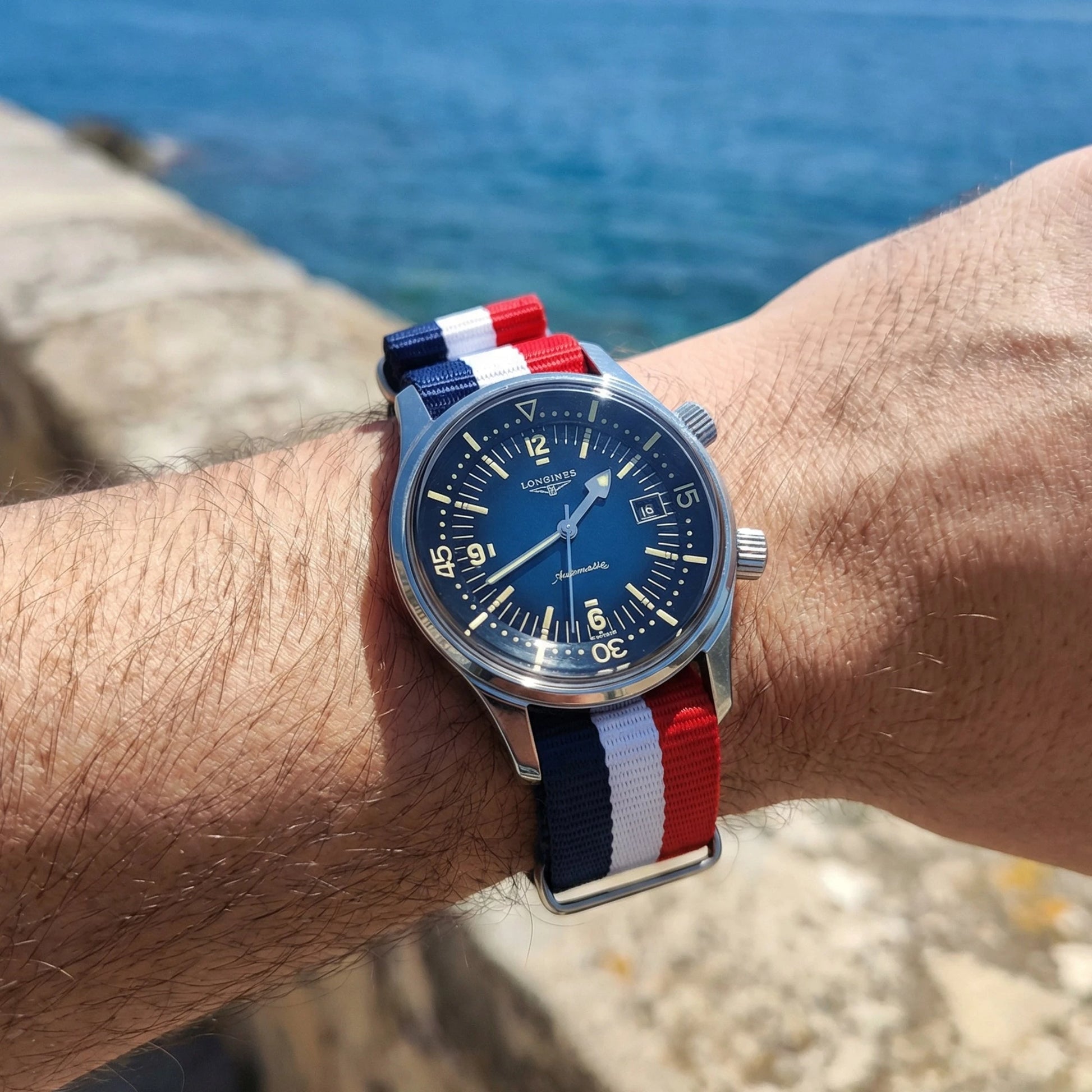 Bracelet nylon NATO Tricolore Bleu Blanc Rouge (Boucle Acier) Braxen