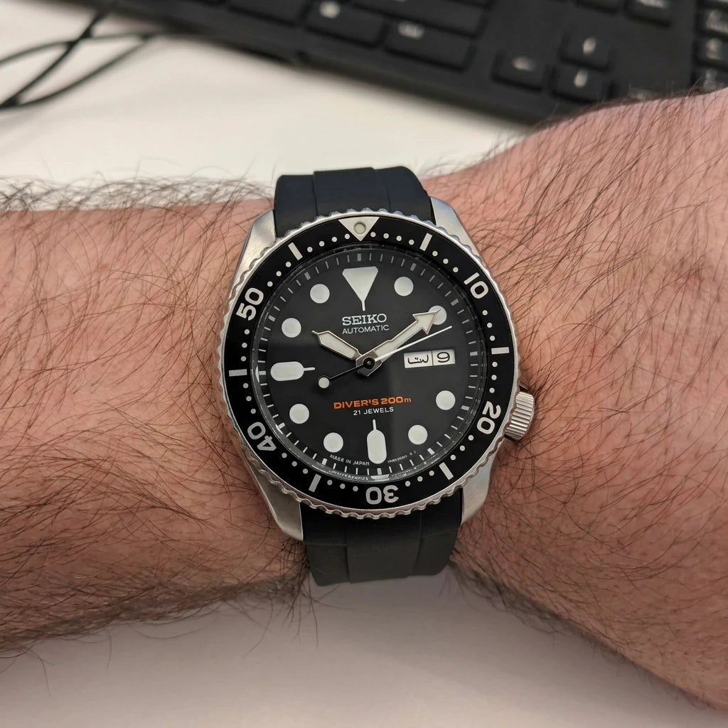 Rubber Strap Noir pour Seiko SKX007 Braxen