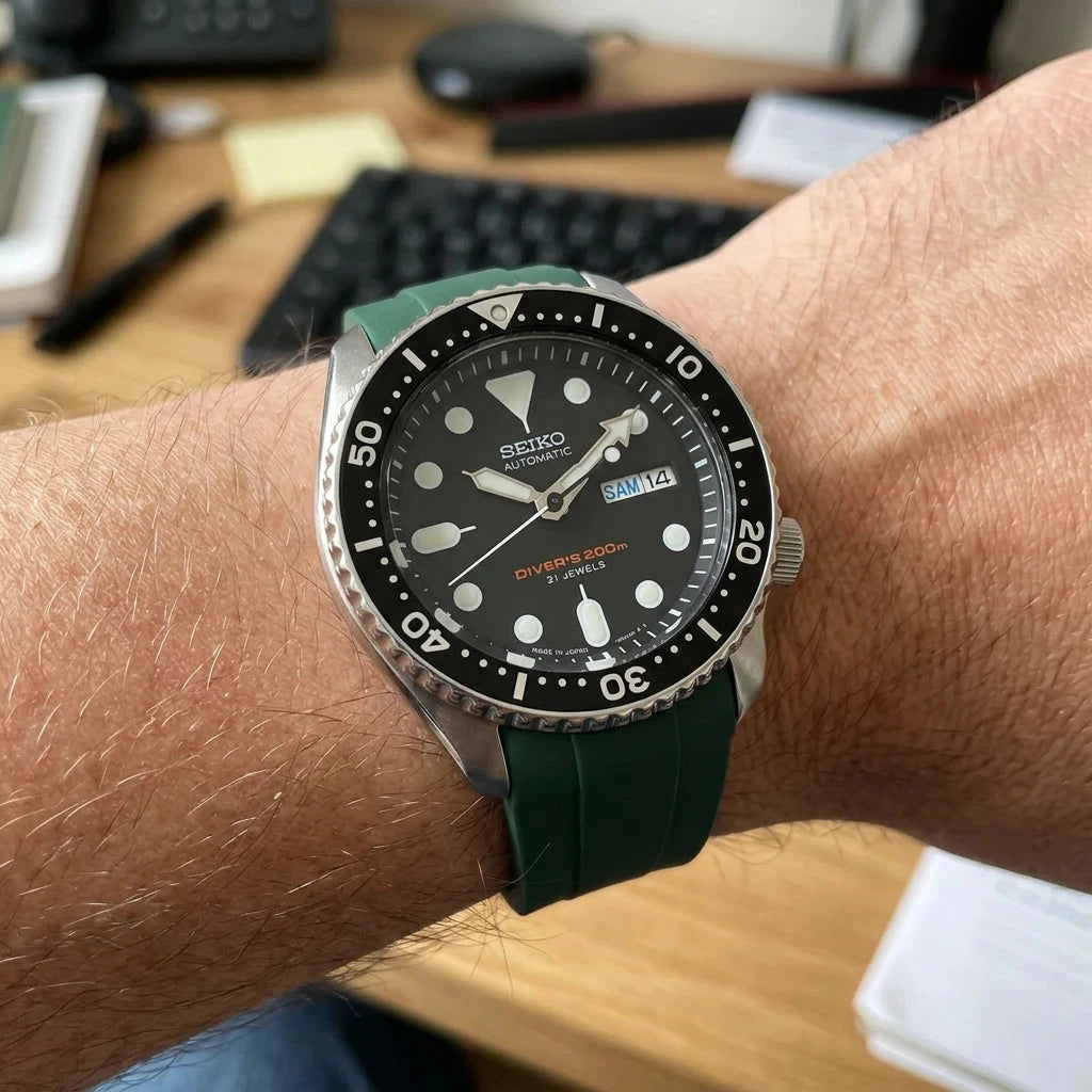 Rubber Strap Vert pour Seiko SKX007 Braxen